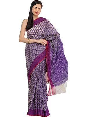 Ultra-Violet Jamdani Sari from Bangladesh with Woven Bootis All-Over
