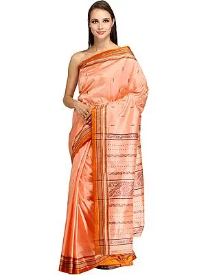 Peach-Bud Garad Sari from Gandhi Ashram with Woven Bootis