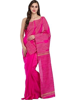 Vibrant-Pink Purbasthali Sari from Jharkhand with Woven Stripes
