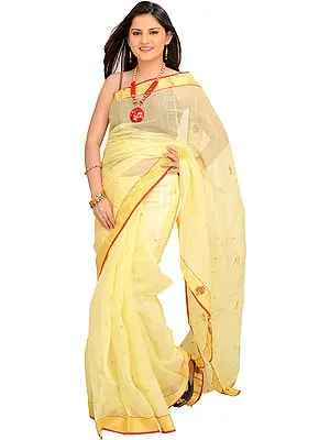 Lemonade Handloom Chanderi Saree with Woven Bootis
