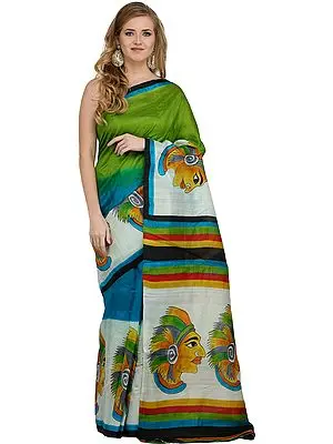 Multicolored Sari from Kolkata with Printed Red-Indian