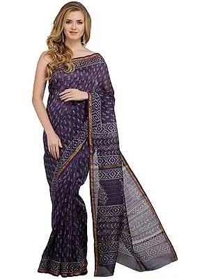 Purple-Reign Chanderi Sari with Block-Printed Bootis