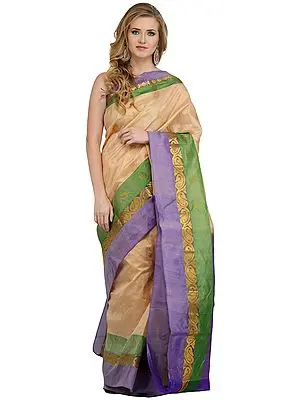 Beige Banarasi Sari with Woven Bootis All-Over
