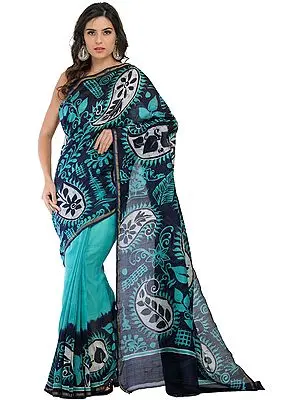 Marine-Green Batik Sari from Madhya Pradesh