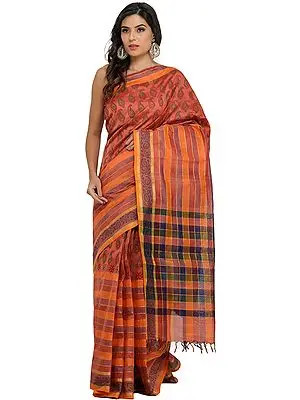 Autumn-Sunset Sari from Andhra Pradesh with Kalamkari Painted Border