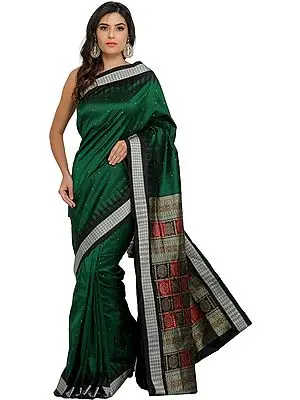 Evergreen Bomkai Sari from Orissa with Woven Booties and Rudraksha Border