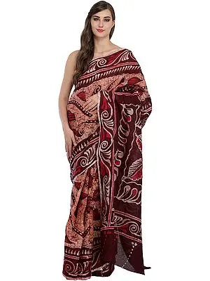 Sandstone Batik Sari from Madhya Pradesh with Printed Motifs