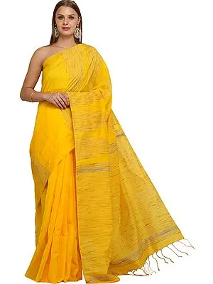 Lemon-Chrome Purbasthali Sari from Bengal with Jute Weave