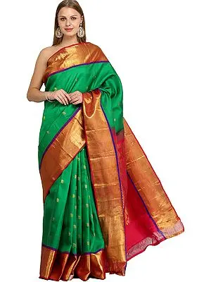 Jelly-Bean and Pink Bangalore Silk Sari with Woven Bootis and Brocaded Pallu