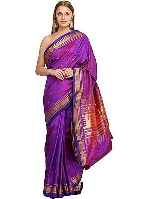 Royal-Lilac Paithani Sari with Hand-Woven Peacocks on Pallu