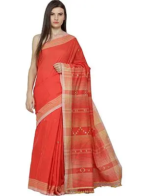 Pure Cotton Sari from Kutch with Checkered Border and Bootis Weave on Pallu