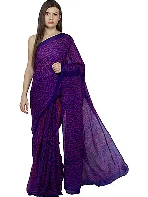 Deep-Blue Handloom Sari from Marwar in Rajasthan with Bandhani Print