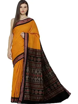 Butterscotch Bomkai Sari from Orissa with Woven Bootis on Border and Pallu