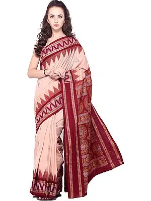Spanish-Villa Bomkai Handloom Sari from Orissa with Woven Bootis on Border and Pallu