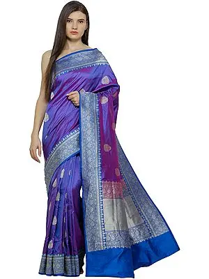 Purple-Opulence Handloom Sari from Banaras with Woven Bootis and Florals in Zari Thread