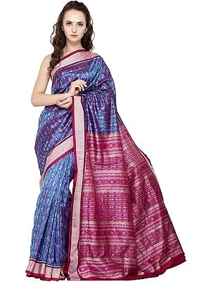 Cendre-Blue Sambhalpuri Handloom Sari from Orissa with Ikat Weave