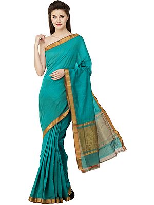 Mangalgiri Sari from Andhra Pradesh with Zari Woven Temple Border and Pallu