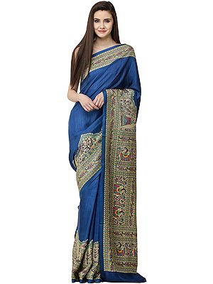 Nautical-Blue Madhubani Radha Krishna Sari