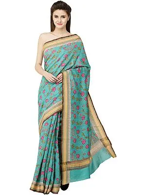 Flamingos in an Ocean of Pink Lotuses: Pashmina Silk Sari