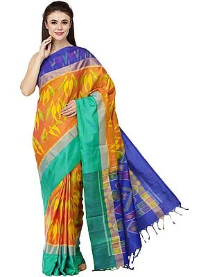 Multi-Colored Uppada Sari from Deccan with Ikat Weave