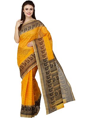 Kota Doria Sari from Madhya Pradesh with Printed  Folk Motifs