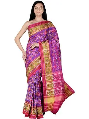 Royale-Lilac Handloom Paan Patola Sari from Patan with Ikat Weave