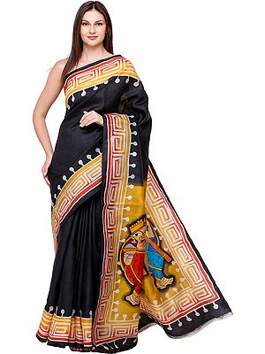 Phantom Silk Jamini Roy Painted Sari from Bengal