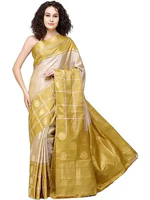 Rich-Gold Uppada Sari from Bangalore with Zari-Woven Unicorns on Border and Pallu