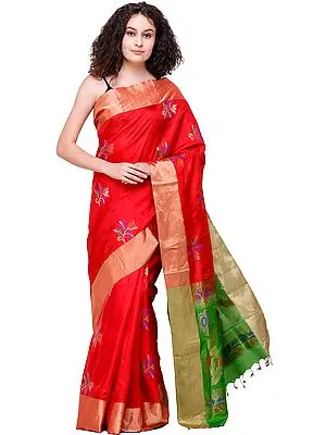 High-Risk Red Uppada Sari from Bangalore with Zari-Woven Flowers