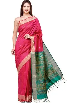 Raspberry-Sorbet Uppada Sari from Bangalore with Zari-Weave on Border