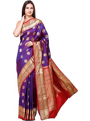 Purple-Magic Uppada Sari from Bangalore with Woven Circular Bootis All-Over
