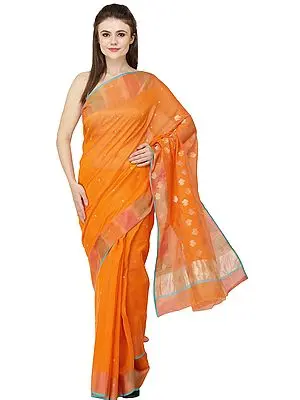 Sun-Orange Chanderi Saree with Woven Border and Bootis on Pallu