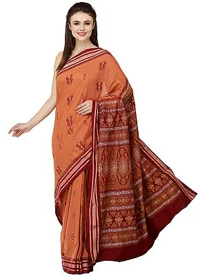 Caramel Bomkai Sari from Orissa with Hand-Woven Bootis All-Over