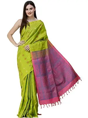 Lime-Punch Uppada Sari from Bangalore with Floral Bootis and Woven Pallu