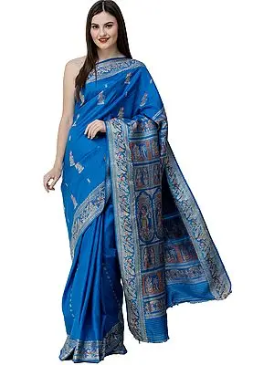 Diva-Blue Baluchari Sari from Bengal with Woven Wedding Rituals on Pallu