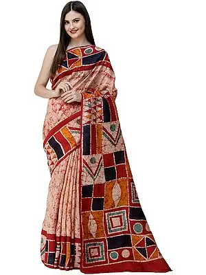 Frappe Batik Sari from Kolkata with Geometric Motifs
