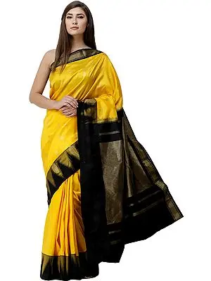Freesia-Yellow Uppada Sari from Bangalore with Zari Woven Bootis and Temple Border