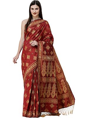 Rosewood Sari from Assam with Woven Motifs on Pallu