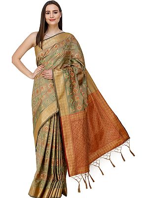 Gharchola Sari from Gujarat with Zari-Woven Elephants and Peacocks
