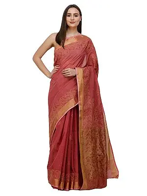 Mauvewood Sari from Lucknow with Chikan Embroidery by Hand