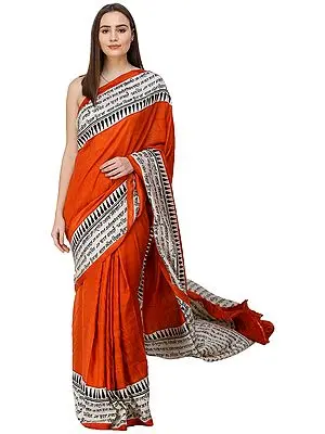 Spice-Route Bengali Scripts Printed Sari from Kolkata