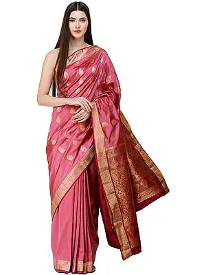 Wild Rose Uppada Handloom Sari from Bangalore with Golden Bootis