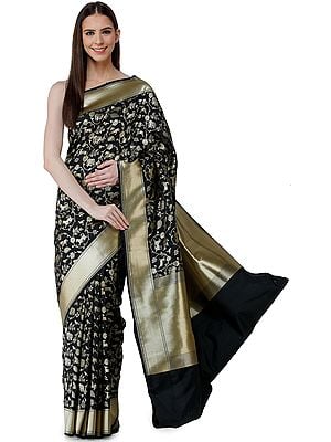 Banarasi Sari with Woven Animals in Zari Thread - All Over