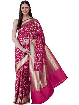 Banarasi Sari with Woven Animals in Zari Thread - All Over