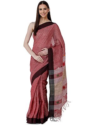 Mauvewood Handloom Pure Cotton Puja Sari from Bengal with Woven Border and Pallu