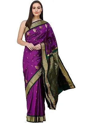 Raspberry-Radiance Uppada Silk Sari from Bangalore with Zari Woven Pallu and Border