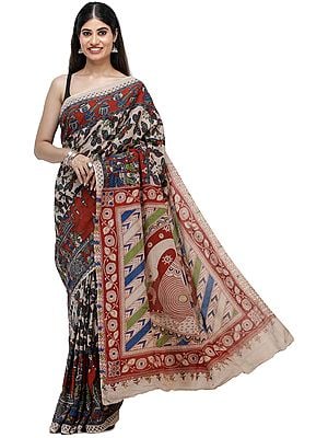 Moonlight-Brown Printed Cotton Sari with Butterfly Motifs All-Over
