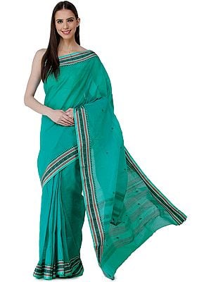 Tant Sari from Bengal with Woven Border and Stripes on Pallu