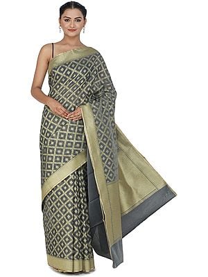 Banarasi Silk Brocaded Kora Sari with Woven Pattern All-over