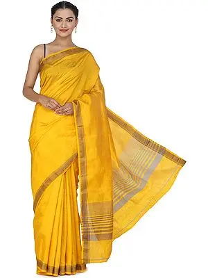 Artisan's Gold Plain Silk Sari from Chennai with Woven Border